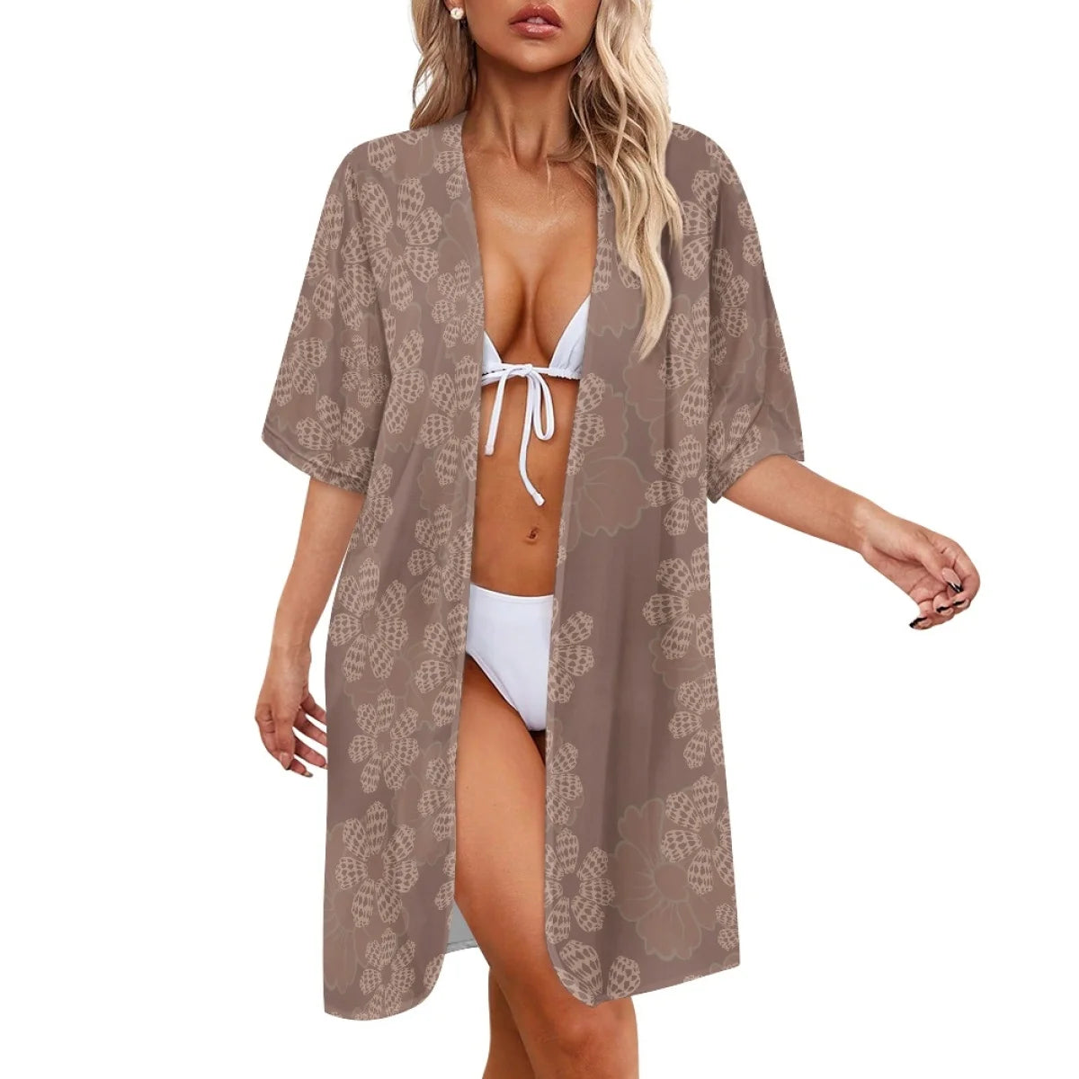 Custom All-Over Print Women's Mid-Length Cardigan Cape - Relaxed Batwing Sleeve Vacation Cover-up