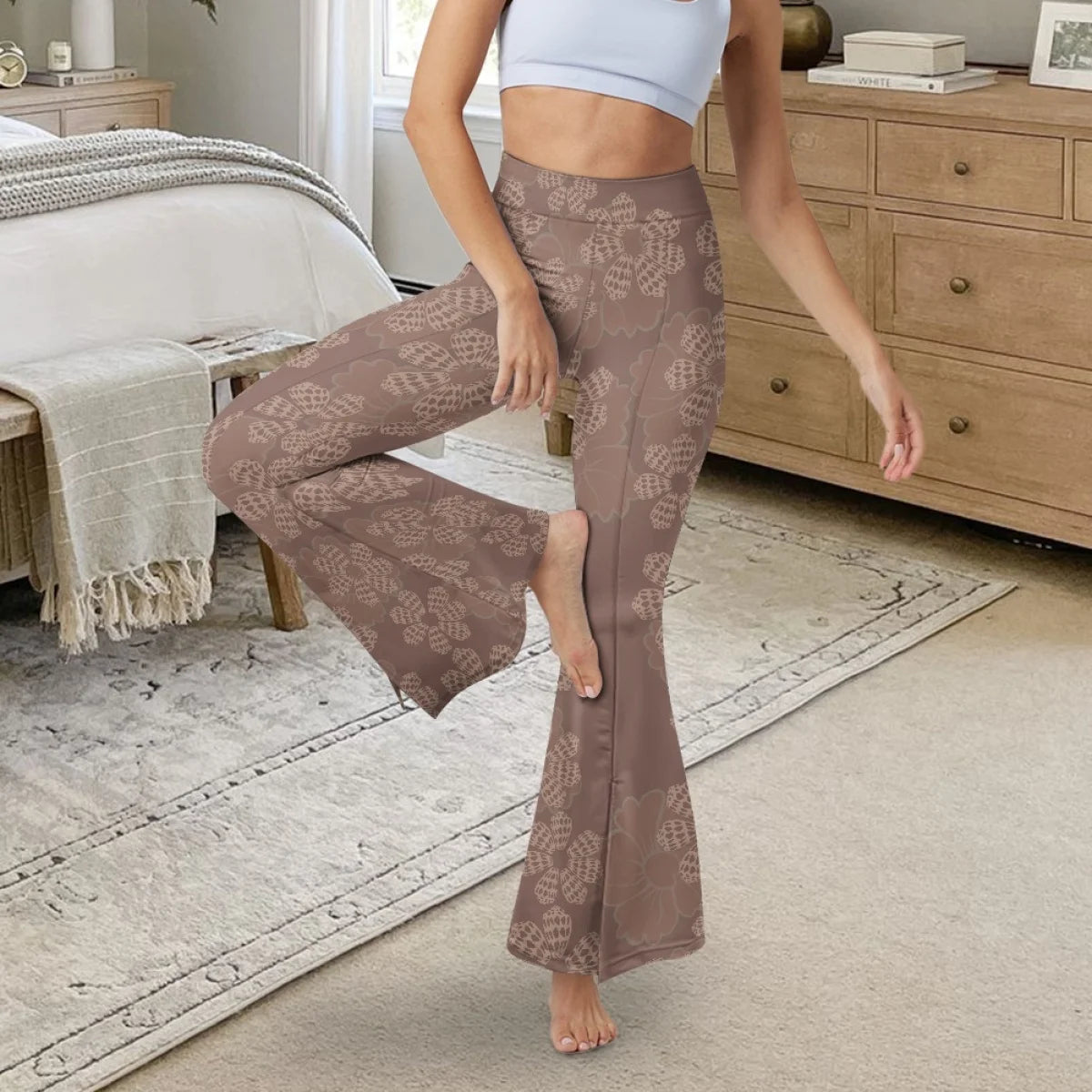 Custom All-Over Print Women's High-Waisted Split Flare Yoga Pants - Leg-Elongating Slit Flare Trousers