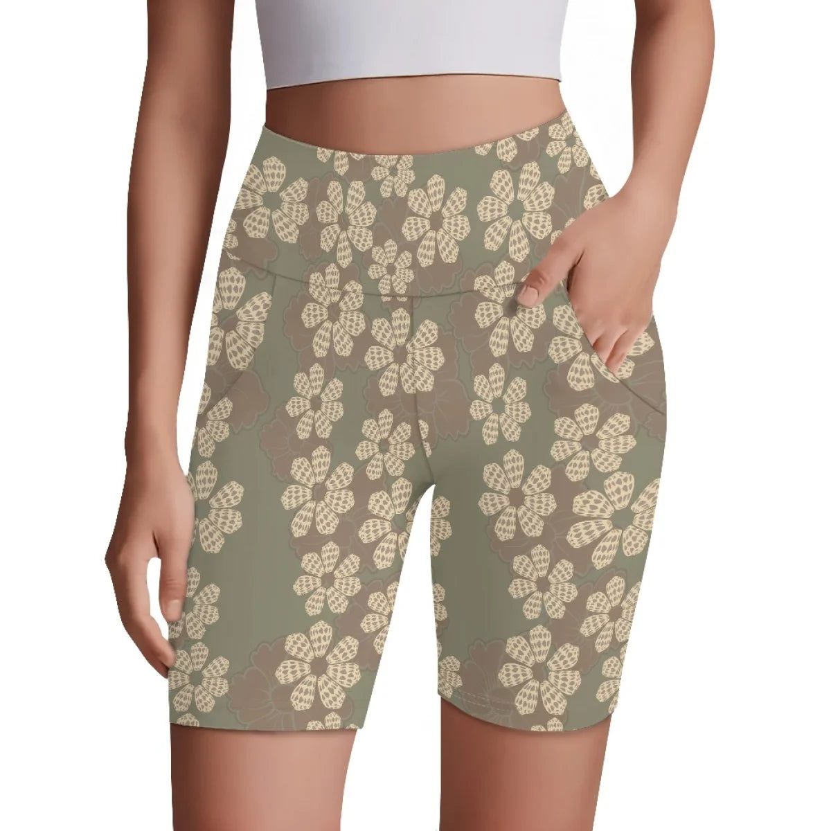 Custom All-Over Print Women's High-Waisted Biker Shorts - Performance Yoga Shorts with Side Pockets