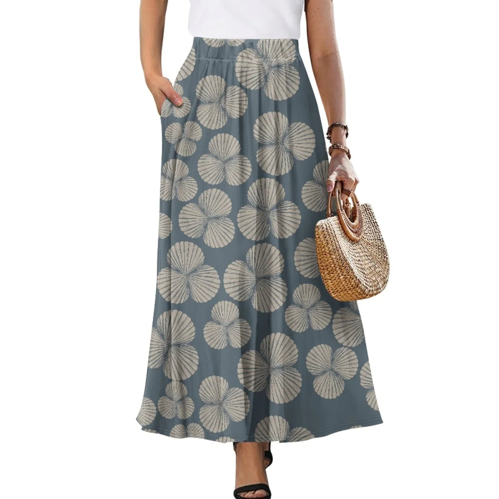 Custom All-Over Print Women's High-Waist A-Line Maxi Skirt - Flowy Beach Skirt with Pockets