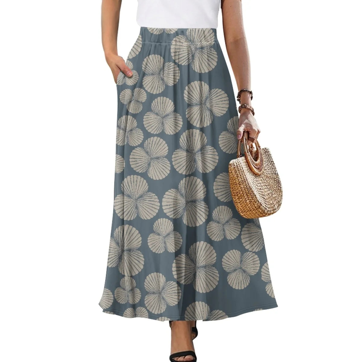 Custom All-Over Print Women's High-Waist A-Line Maxi Skirt - Flowy Beach Skirt with Pockets