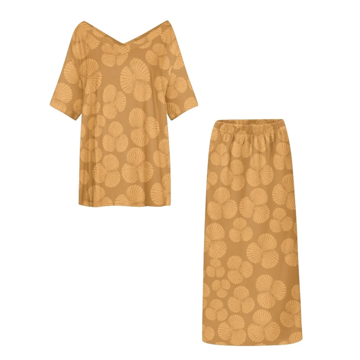 Custom All-Over Print Women's 2-Piece Resort Set - V-Neck Half Sleeve Top & Maxi Skirt