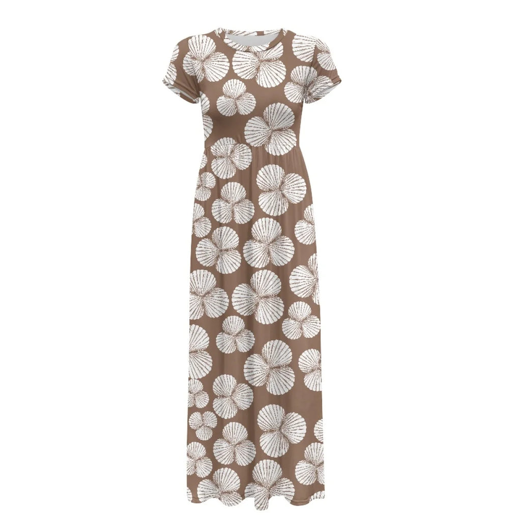 Custom All-Over Print Women's Short Sleeve Maxi Dress - High-Stretch Casual Flowy Gown with Pockets