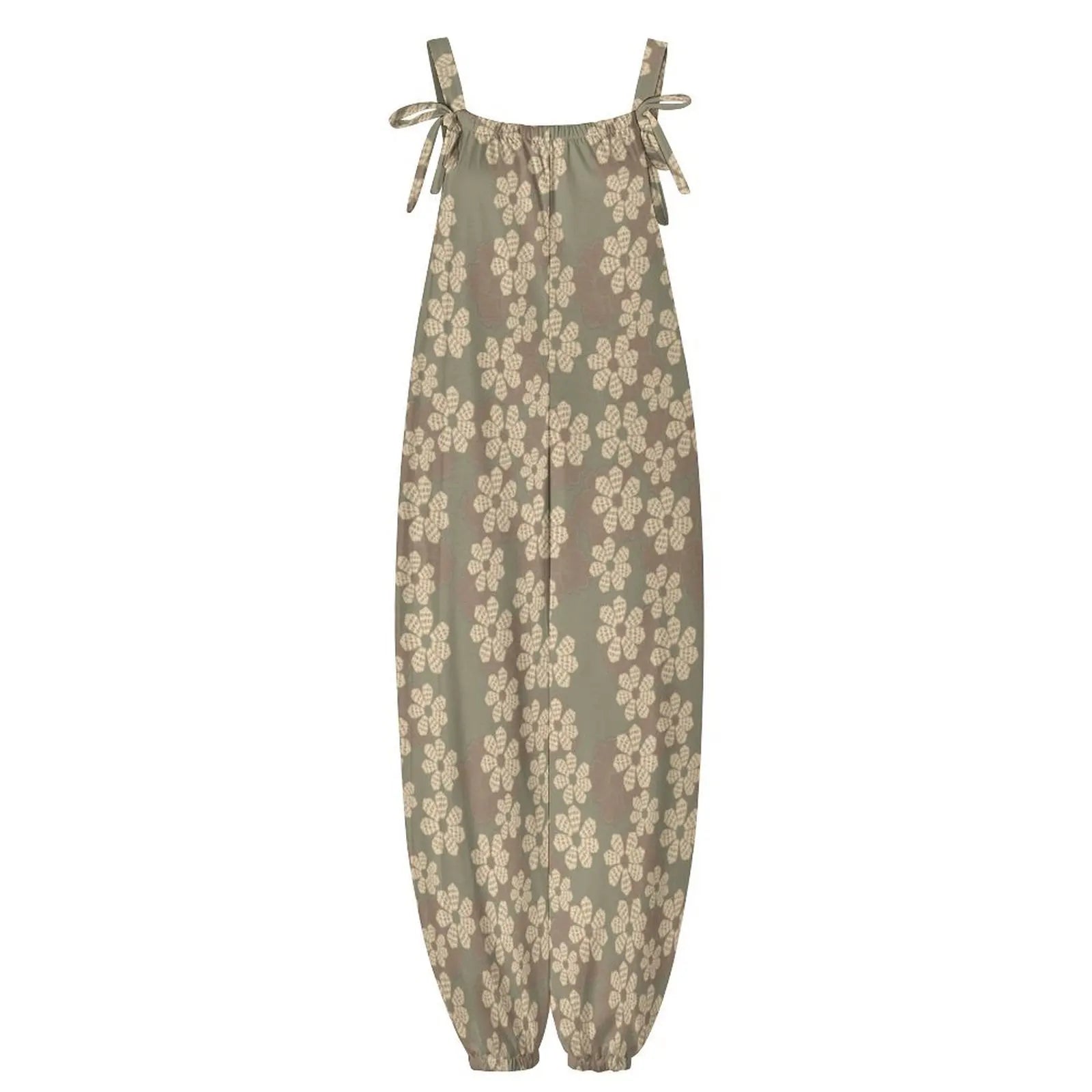 Custom All-Over Print Women's Bow Strap Jumpsuit - Relaxed Cuffed Jogger Romper with Pockets