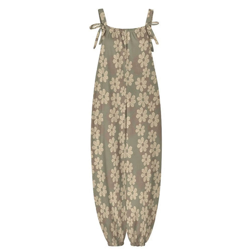 Custom All-Over Print Women's Bow Strap Jumpsuit - Relaxed Cuffed Jogger Romper with Pockets