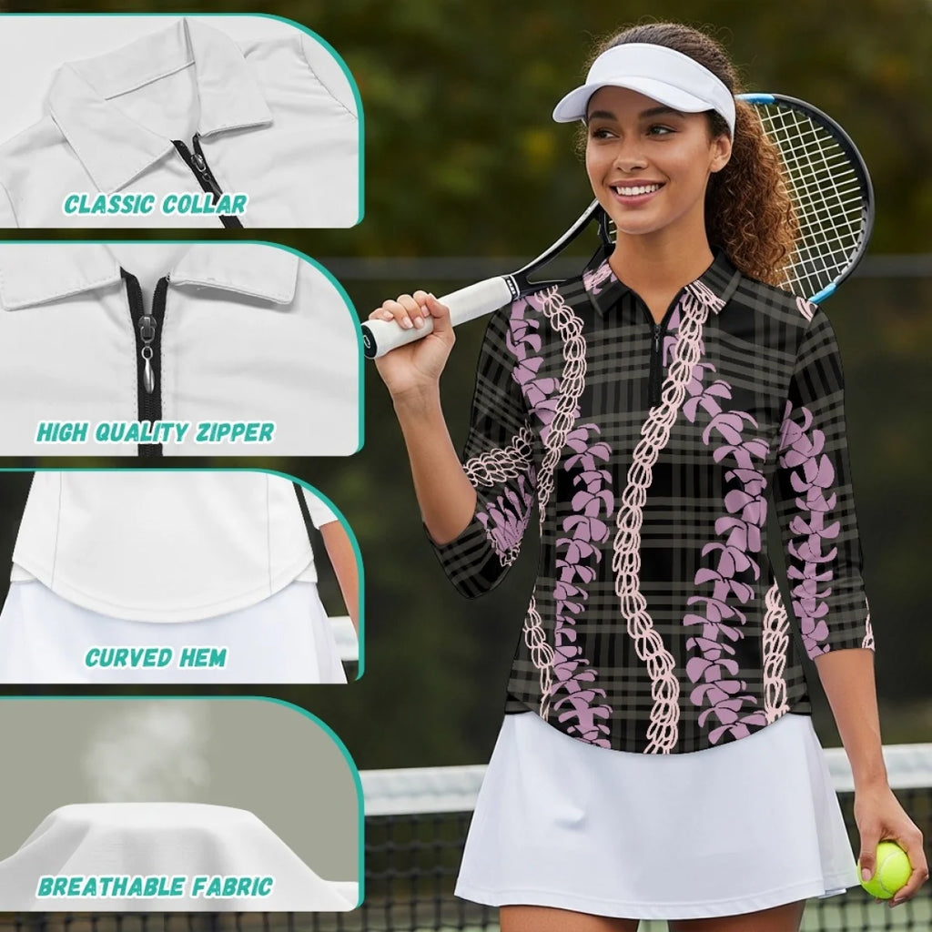 Custom Print Women's 3/4 Sleeve Golf Polo | Sun Protection & Quick-Dry