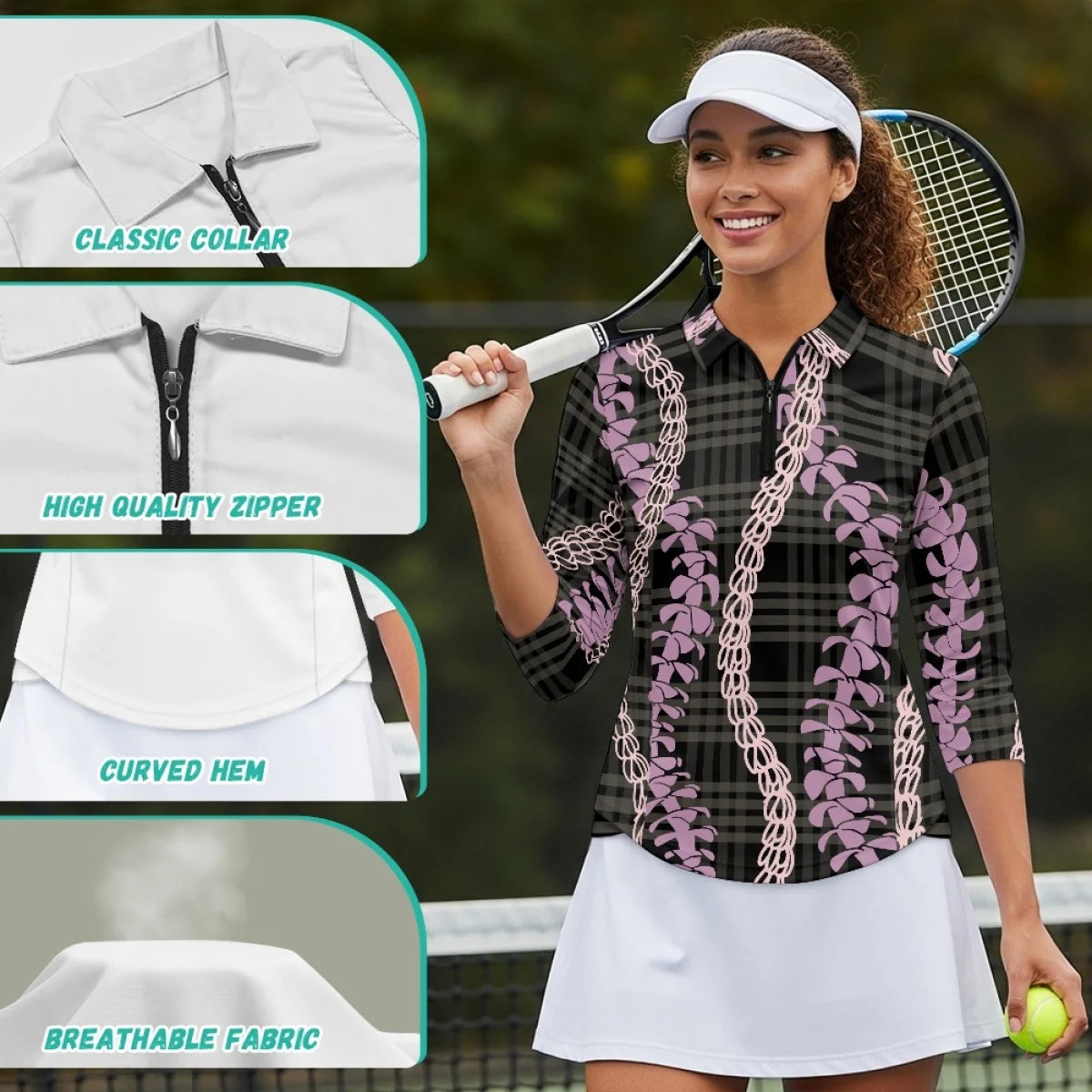 Custom Print Women's 3/4 Sleeve Golf Polo | Sun Protection & Quick-Dry