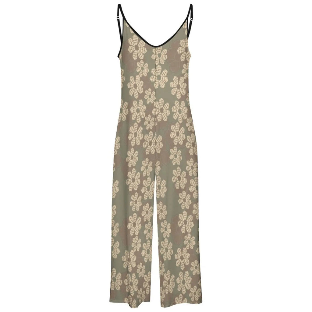 Custom All-Over Print Women's Dual V-Neck Camisole Jumpsuit - High-Waist Wide-Leg Romper with Pockets
