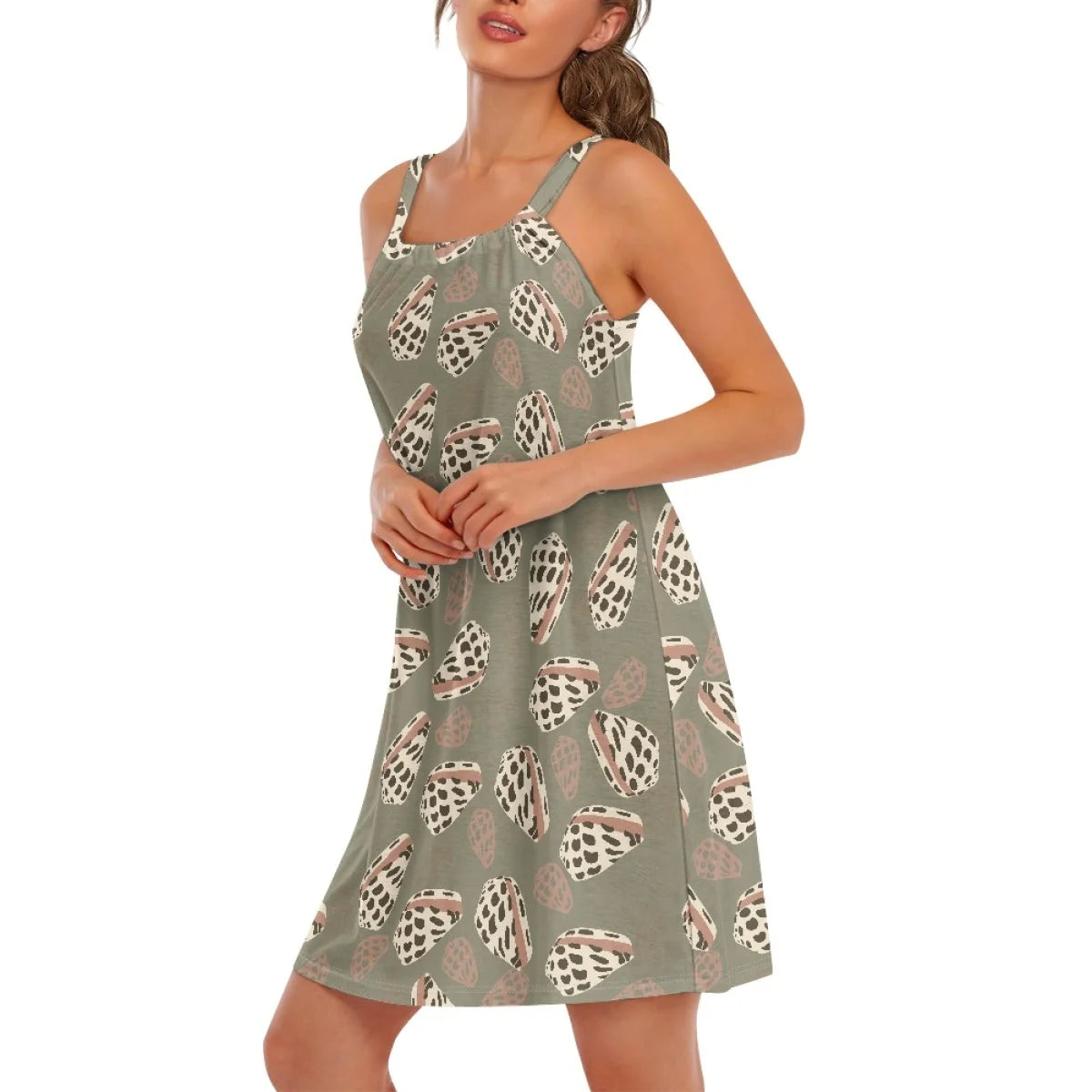 Custom All-Over Print Women's Square Neck Spaghetti Strap Nightgown - Soft Cotton-Feel Loungewear