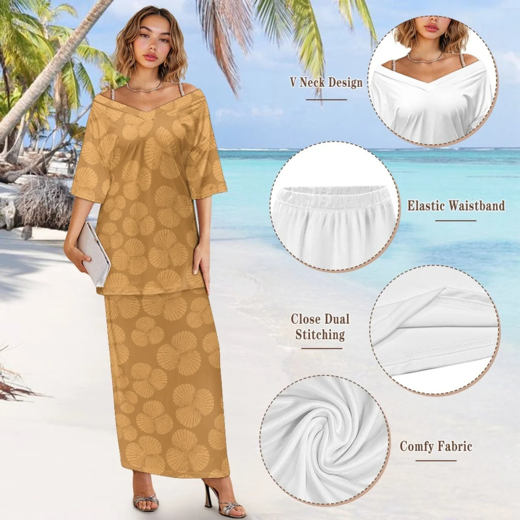 Custom All-Over Print Women's 2-Piece Resort Set - V-Neck Half Sleeve Top & Maxi Skirt