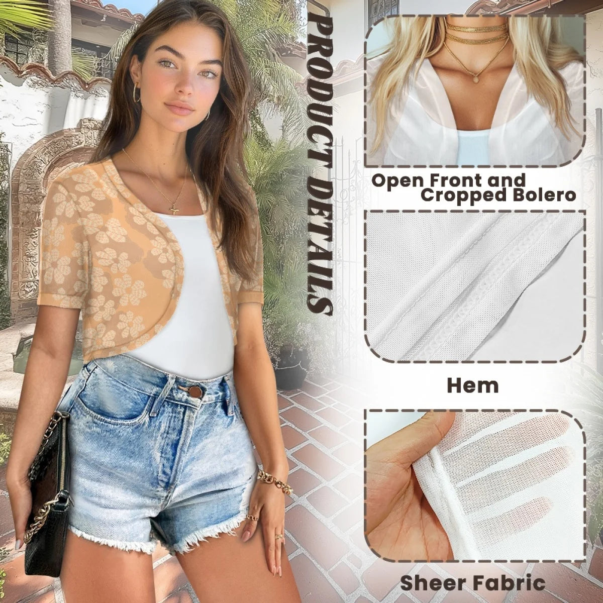 Custom All-Over Print Women's Crop Mesh Cardigan - Sheer V-Neck Sun Protection Shrug